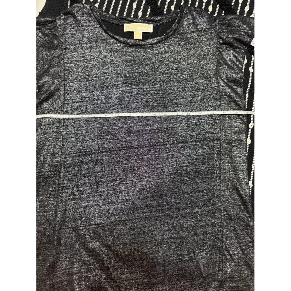 Michael Kors Womens Metallic Silver Black Linen Flutter Sleeve Top XS